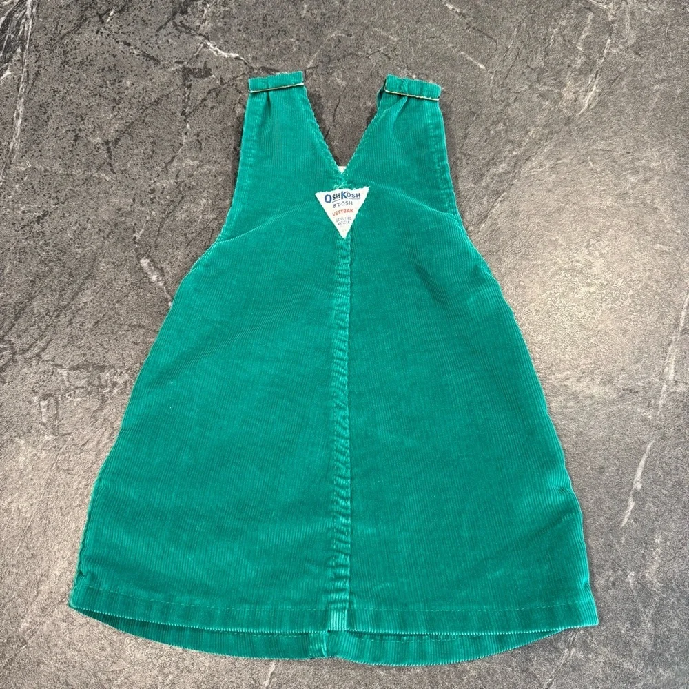 Oshkosh B’Gosh vintage 2T corduroy overall dress green 2T girls toddler USA made
